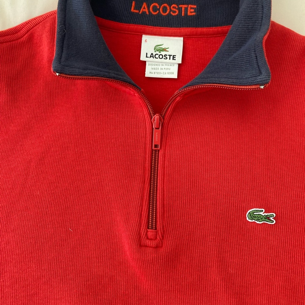 Quarter zip Lacoste pullover. Like new. Size 6.